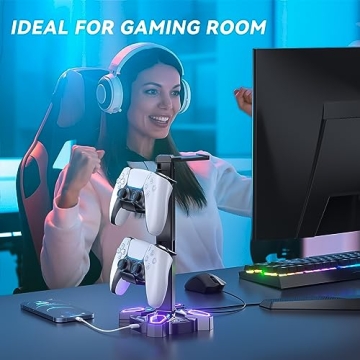 KDD Gaming Headphones Stand with Light Modes USB Charging