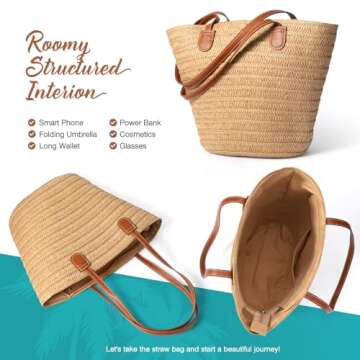 Hommtina Straw Bag Womens Straw Beach Bag Crossbody Shoulder Bags Vacation Purse Straw Purse for Summer (khaki)