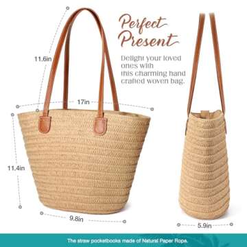 Hommtina Straw Bag Womens Straw Beach Bag Crossbody Shoulder Bags Vacation Purse Straw Purse for Summer (khaki)
