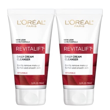 L'Oreal Paris Revitalift Daily Cream Cleanser - Gentle Makeup Remover Face Wash with Vitamin C - 5 f...