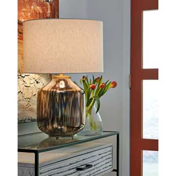 Signature Design by Ashley Jadstow 23.5" Contemporary Glass Table Lamp, White & Dark Brown