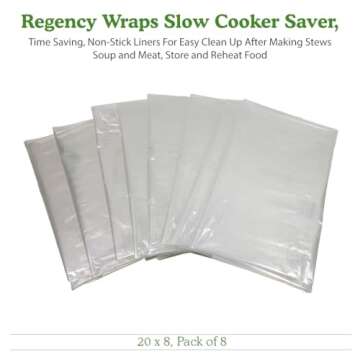 Regency Wraps Slow Cooker Saver, Time Saving, Non-Stick Liners For Easy Clean Up After Making Stews Soup and Meat, Store and Reheat Food, 20 x 12, Pack of 8