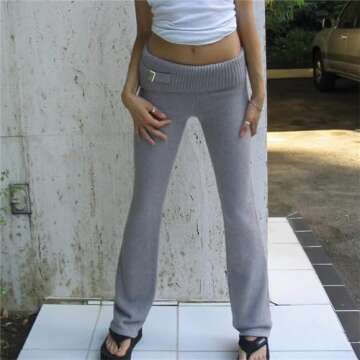 Women's Ribbed Knit 2Pcs Outfits Long Sleeve Zip Up Hooded Sweater Top Flare Skinny Pants Set Y2K Loungewear Set (Grey S)