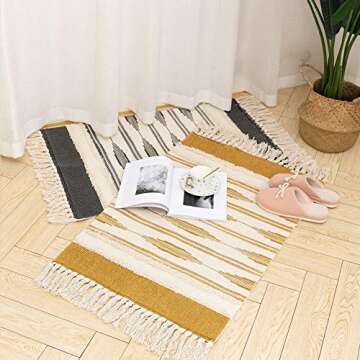 Moroccan Bathroom Rug with Tassels - 2' x 3' Cotton