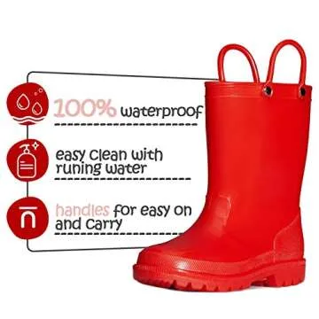 K KomForme Kids Girls & Boys Rain Boots with Easy-on Handles Waterproof Outdoors