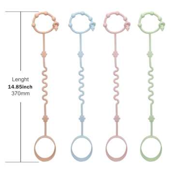 RTMOK (4Pcs) Sippy Cup Strap Keep Bottles and Sippy Cups Off The Floor, Sippy Cup Holder Strap Suitable for High Chairs, Strollers and Water Bottles- Dishwasher Safe
