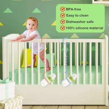 RTMOK (4Pcs) Sippy Cup Strap Keep Bottles and Sippy Cups Off The Floor, Sippy Cup Holder Strap Suitable for High Chairs, Strollers and Water Bottles- Dishwasher Safe