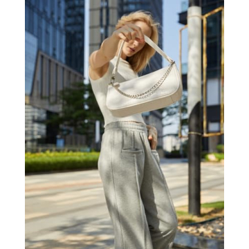 Loiral Shoulder Bags for Women, Retro Classic Tote HandBag Crocodile Pattern Clutch Mini Purse with Zipper Closure, White