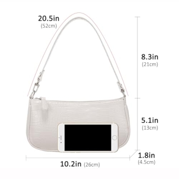 Loiral Shoulder Bags for Women, Retro Classic Tote HandBag Crocodile Pattern Clutch Mini Purse with Zipper Closure, White