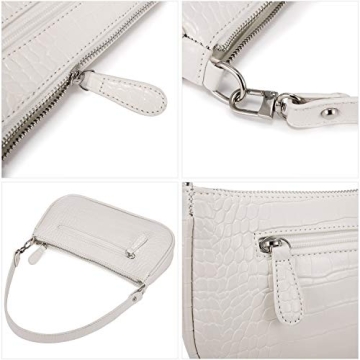 Loiral Shoulder Bags for Women, Retro Classic Tote HandBag Crocodile Pattern Clutch Mini Purse with Zipper Closure, White