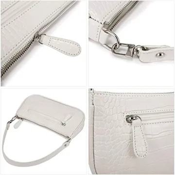 Loiral Shoulder Bags for Women, Retro Classic Tote HandBag Crocodile Pattern Clutch Mini Purse with Zipper Closure, White