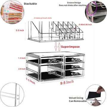 Cq acrylic 2 Pack Clear Makeup Storage Organizer,Stackable 5 Drawers Make up Organizers,Cute Desk Or...