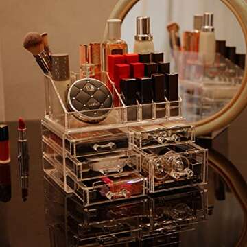 Cq acrylic 2 Pack Clear Makeup Storage Organizer,Stackable 5 Drawers Make up Organizers,Cute Desk Organizer for Vanity Jewelry,Hair Clip,Beauty,Skincare Product Bathroom Counter Organizers and Storage