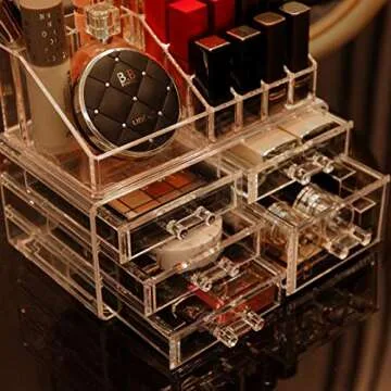 Cq acrylic 2 Pack Clear Makeup Storage Organizer,Stackable 5 Drawers Make up Organizers,Cute Desk Organizer for Vanity Jewelry,Hair Clip,Beauty,Skincare Product Bathroom Counter Organizers and Storage