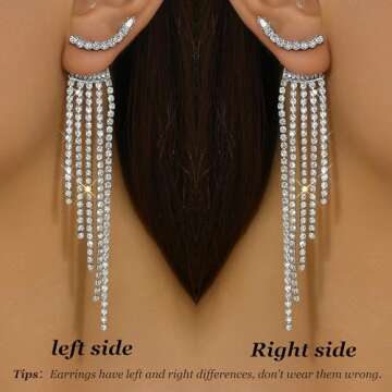 Silver Rhinestone Tassel Earrings for Women Sparkly Prom Dangle Earrings Long Chandelier Bling Cryst...