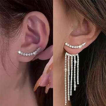 Sparkly Silver Rhinestone Tassel Earrings for Women