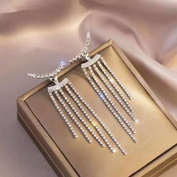 Sparkly Silver Rhinestone Tassel Earrings for Women