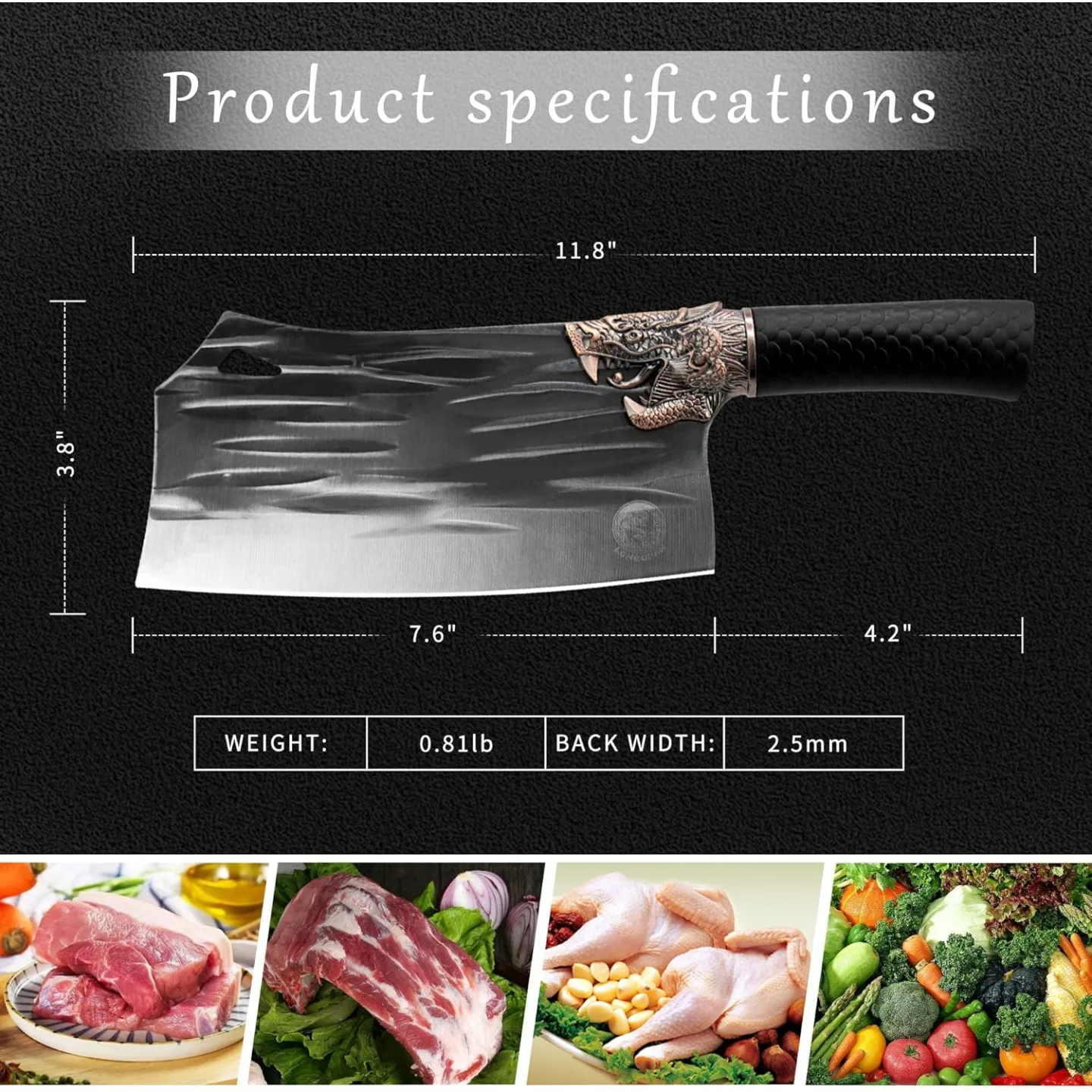 Dragon Cleaver Knife - 7.6" Heavy Duty Chef Knife