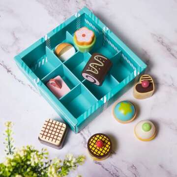 MONT PLEASANT 10pcs Wooden Dessert Set Toddler Pretend Play Toy Food, Sweets Playset with Muffin, Cu...