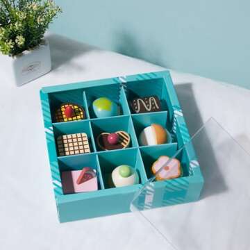 MONT PLEASANT 10pcs Wooden Dessert Set Toddler Pretend Play Toy Food, Sweets Playset with Muffin, Cupcake, Chocolate Cake & Roll, Kids Food Toys Play Kitchen Accessories Boys and Girls Birthday Gift