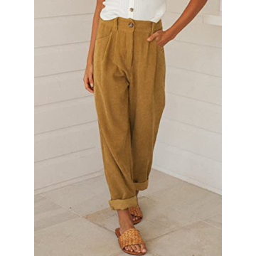 Acelitt Women's Khaki Corduroy High Waisted Pants