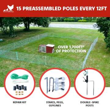 RentACoop Poultry Netting Electric Fence - Electric Poultry Enclosure for Chickens, Ducks, Turkeys - Suitable for 4 Week Old Chickens/Older and Adult Poultry - Energizer Not Included - 168' L x 48" H