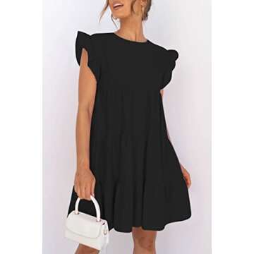 IHOT Babydoll Dress for Women Ruffle Sleeveless Crew Neck Flowy Pleated Mini Short Tiered Summer Cas...