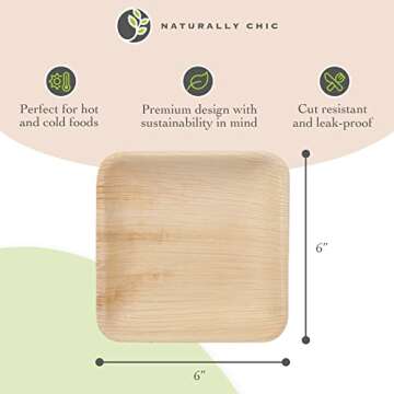 Naturally Chic 6 Inch Small Square Palm Leaf Plates - Like Tiny Bamboo Appetizer Plates Disposable, Compostable and Biodegradable Dessert Plates for Weddings, Parties and Events - 25 pack