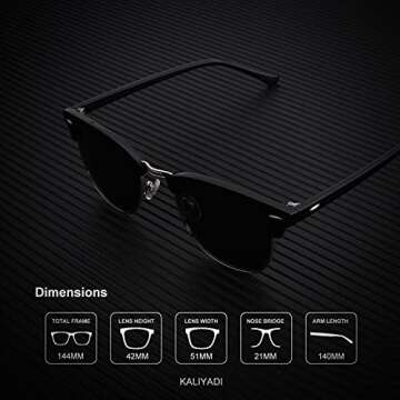 KALIYADI Polarized Sunglasses for Men and Women Semi-Rimless Frame Driving Sun glasses UV Blocking