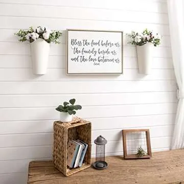 Mkono Galvanized Metal Wall Planter Farmhouse Wall Vase for Artificial Plants Flowers, Rustic Hanging Fake Flowers Holder Country Home Bedroom Living Room Decor Set of 2, White, Small