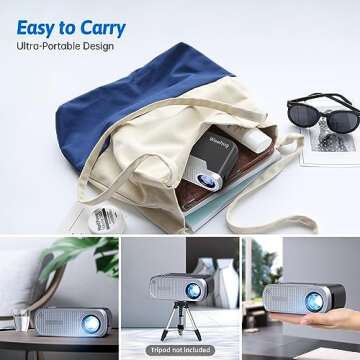 Mini Projector for iphone, Woohug Mini Portable Projector, Movie Projector for Outdoor Use, Small Home Theater Projector Full HD 1080P Supported Projector Compatible with HDMI, USB