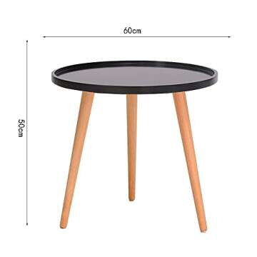 Round Side Table, White Nightstand Coffee End Table for Living Room, Bedroom, Small Spaces, Easy Assembly Modern Home Decor Bedside Table with Natural Wood Legs, 24x 20 Inches