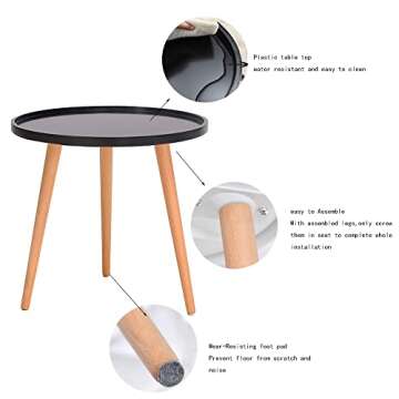 Round Side Table, White Nightstand Coffee End Table for Living Room, Bedroom, Small Spaces, Easy Assembly Modern Home Decor Bedside Table with Natural Wood Legs, 24x 20 Inches