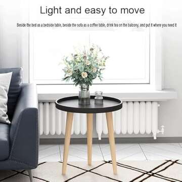 Round Side Table, White Nightstand Coffee End Table for Living Room, Bedroom, Small Spaces, Easy Assembly Modern Home Decor Bedside Table with Natural Wood Legs, 24x 20 Inches