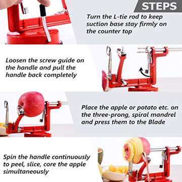 HOTIME Apple Peeler,3 In 1 Apple Slicer Corer Potato Peeler Stainless Steel Blades Suction Base Heavy Duty Handheld Peeler Fruit/Vegetable Peeler Slicer Corer Kitchen Tools for Apple Pie Salad,Red