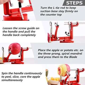 HOTIME Apple Peeler,3 In 1 Apple Slicer Corer Potato Peeler Stainless Steel Blades Suction Base Heavy Duty Handheld Peeler Fruit/Vegetable Peeler Slicer Corer Kitchen Tools for Apple Pie Salad,Red