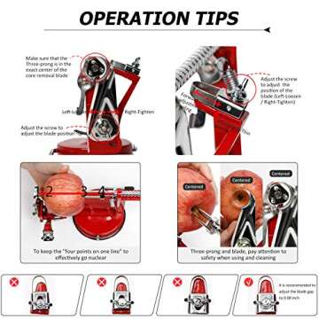 HOTIME Apple Peeler,3 In 1 Apple Slicer Corer Potato Peeler Stainless Steel Blades Suction Base Heavy Duty Handheld Peeler Fruit/Vegetable Peeler Slicer Corer Kitchen Tools for Apple Pie Salad,Red