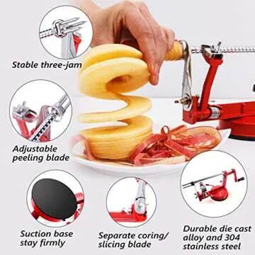 HOTIME Apple Peeler,3 In 1 Apple Slicer Corer Potato Peeler Stainless Steel Blades Suction Base Heavy Duty Handheld Peeler Fruit/Vegetable Peeler Slicer Corer Kitchen Tools for Apple Pie Salad,Red