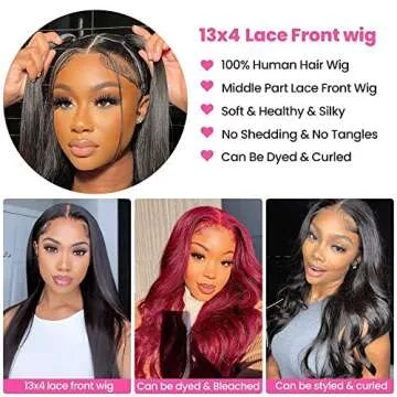 JUBOTIN 30 Inch 13x4 Straight Lace Front Wigs Human Hair for Women Pre Plucked 180% Density HD Lace ...