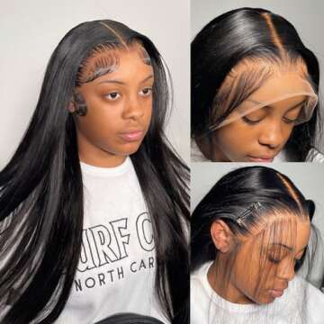 JUBOTIN 30 Inch 13x4 Straight Lace Front Wigs Human Hair for Women Pre Plucked 180% Density HD Lace Frontal Wigs Bleached Knots Glueless Brazilian Lace Front Wigs Natural Color