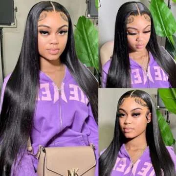 JUBOTIN 30 Inch 13x4 Straight Lace Front Wigs Human Hair for Women Pre Plucked 180% Density HD Lace Frontal Wigs Bleached Knots Glueless Brazilian Lace Front Wigs Natural Color