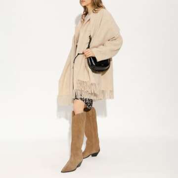 XBKXMK Suede Knee High Boots for Women Pointed Toe Cowboy Boots Chunky Low Heels Tall Long Boots Dressy Pull on Wide Calf Fashion Casual