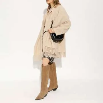 XBKXMK Suede Knee High Boots for Women Pointed Toe Cowboy Boots Chunky Low Heels Tall Long Boots Dressy Pull on Wide Calf Fashion Casual