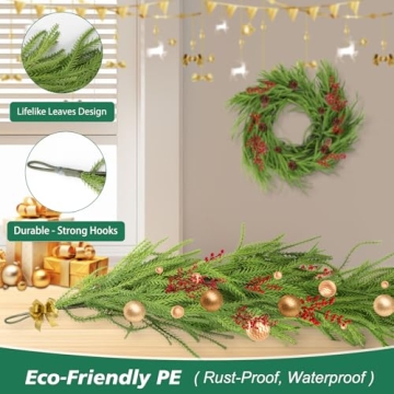 Realistic 9 Ft Norfolk Pine Garland for Holiday Decor