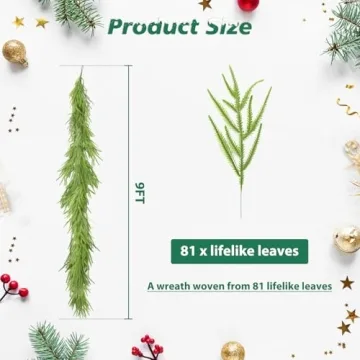 Realistic 9 Ft Norfolk Pine Garland for Holiday Decor