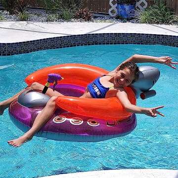 SWIMLINE ORIGINAL Inflatable UFO Spaceship Pool Float Ride On With Fun Constant Flow Laser Ray Gun Water Squirter For Kids | Cool Retro Style | For Beach Ocean Pool Lake | Extra Thick Large Floatie