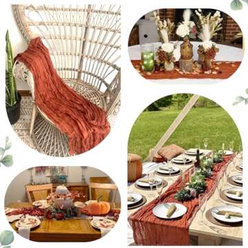 3 Pieces Terracotta Cheesecloth Table Runners 10ft Wrinkled Gauze Table Runner Rustic Burnt Orange Cheese Cloth Table Runner Bulk for Wedding Bridal Baby Shower Decor