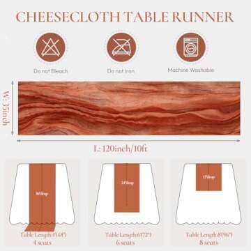 3 Pieces Terracotta Cheesecloth Table Runners 10ft Wrinkled Gauze Table Runner Rustic Burnt Orange Cheese Cloth Table Runner Bulk for Wedding Bridal Baby Shower Decor
