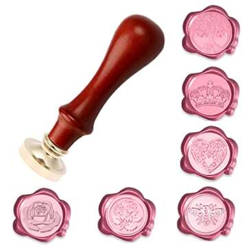 Wax Seal Stamp Set, 6 Pieces Sealing Wax Stamps Brass Heads + 1 Wooden Hilt, Vintage Seal Wax Stamp Kit with Gift Box for Xmas Invitations Envelopes Package(Tree of Life+Bee+Rose+Heart+Crown+Flower)