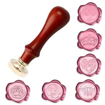 Wax Seal Stamp Set, 6 Pieces Sealing Wax Stamps Brass Heads + 1 Wooden Hilt, Vintage Seal Wax Stamp Kit with Gift Box for Xmas Invitations Envelopes Package(Tree of Life+Bee+Rose+Heart+Crown+Flower)